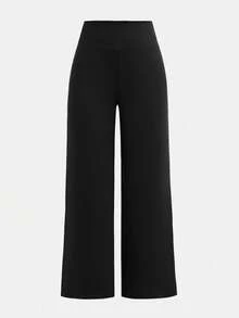 SHEIN Girlism 3件套少女高腰针织紧身/阔腿裤，黑色/棕色/米色，百搭舒适休闲家居裤，秋冬款 - 杏色 - 查看 6