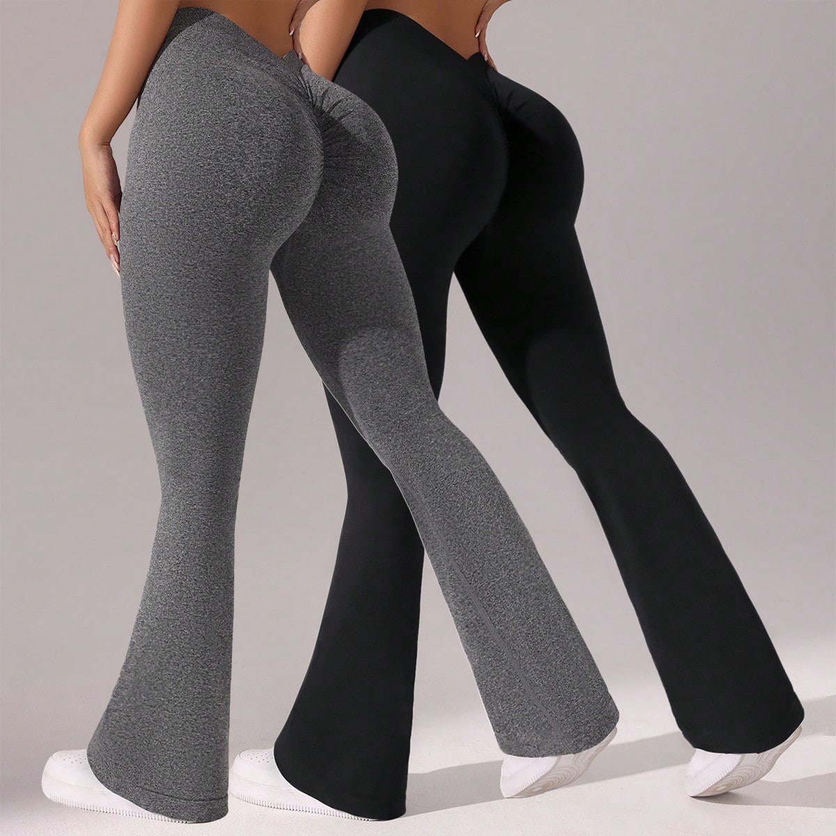 Pantalones de yoga de cintura alta ajustados y acampanados de unicolor y versátiles