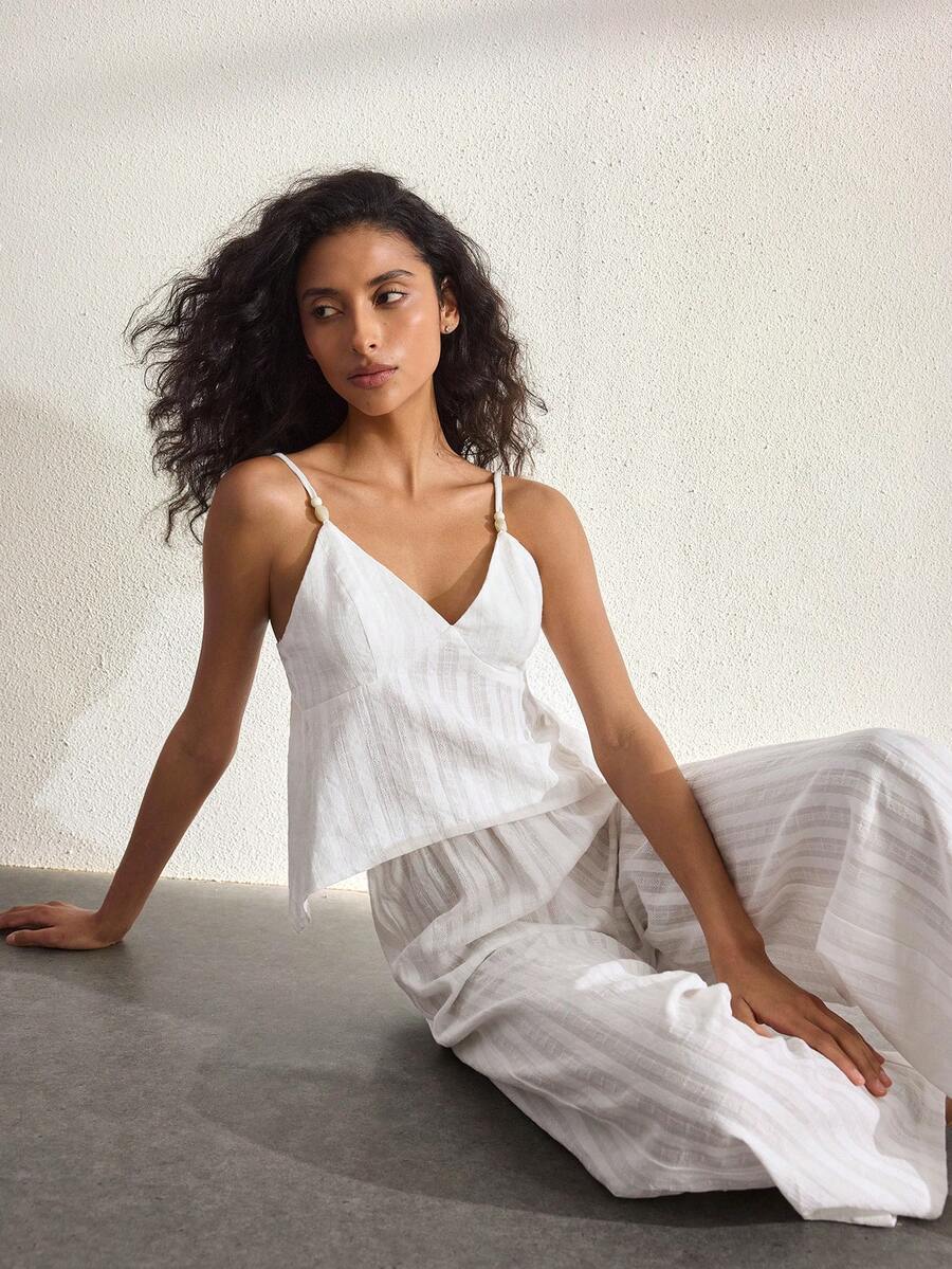 Ocili Women's Striped Print Camisole And Pants Pajama Set - White - View 1