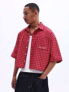 SUMWON Men's Plaid Short Sleeve Button Down Shirt With Chest Pocket Casual Red Checkered Collared Top Spring Summer - Red - View 1