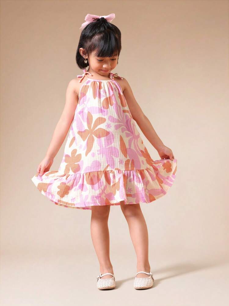 Girls Floral Peplum Halter Dress Summer Sleeveless Ruffle Hem Sundress Casual Party Cute Toddler Kids Fashion