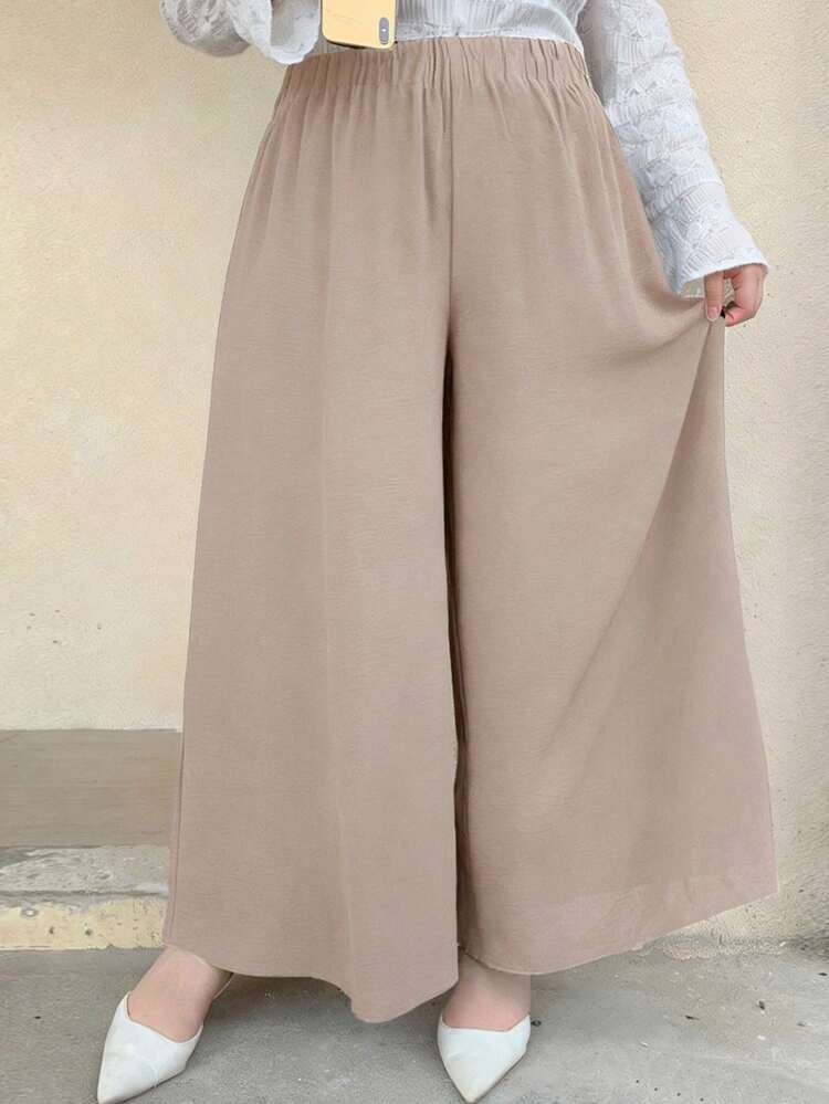 Dazy Plus Plus Size Solid Color Casual Wide Leg Pants/Culottes, All Season
