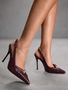 CUCCOO SZL Women's Back Strap Bow Decor Lolita Style High Heel Pumps, Burgundy For Christmas Spring Shoes - Dark burgundy PU - View 9