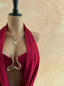 Soleia 女士纯色深V领无袖露背修身迷你连衣裙，夏季 - 紅色 - 查看 6