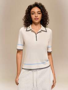 Hanevo Nueva camiseta de manga corta con cuello de camisa, de estilo casual, elegante y minimalista para uso en resort, playa y fiestas, para mujer, primavera/verano - Multicolor - Ver 3