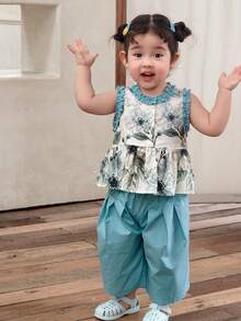 Dazy Kids Infant/Toddler Girls' Vacation All-Over Print Korean Style Sleeveless Shirt & Pants Set - Baby Blue - View 5