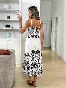 Easowa Women's Casual Vacation Plant Print Spaghetti Strap Mid-Length Dress - Multicolor - View 5