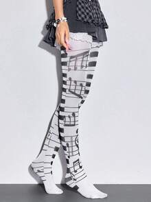 ROMWE Kawaii 1Pair Of Retro Fairy Tale Forest Animal Print Pantyhose - Polka Dot Deer And Seal Print Opaque Women's Pantyhose, Suitable For Y2K Fashion Style, Going Out To Wear, Parties, Shopping And Taking Pictures, Etc - 白色 黑色 - 查看 5
