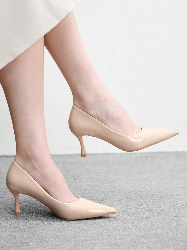 CUCCOO BIZCHIC Women Shoes Four Seasons New Apricot Mirror Pointed Toe Thin Heel High Heel Low Vamp Women's High Heel Shoes Daily Versatile Commuter Business Dinner Party Wear Women's Shoes Spring Shoes
