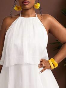 Truni Đầm trắng ngắn màu trơn dành cho nữ cỡ lớn, kiểu cổ yếm buộc dây phía sau, thời trang, sang trọng, thích hợp cho hẹn hò, dự tiệc, đi biển, mùa hè, đầm trắng gợi cảm, đầm hở lưng cổ yếm, phù hợp với dáng người quả lê và tam giác. - trắng - Xem 7