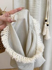 GlowEve 2026夏季新款流苏拼接休闲直筒阔腿百搭裤 - 杏色 - 查看 4