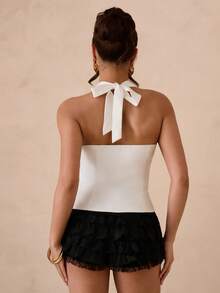 Glamine White Sexy Lace-Up Bow Design Women Top - White - View 2