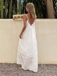 DAZY Áo kiểu ren phối ren cổ chữ V ôm sát, váy đi biển thoải mái, thích hợp cho mùa xuân và hè, ngày Valentine, váy cưới phong cách Boho. - Trắng ngà - Xem 4
