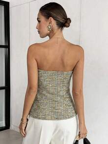 Lavishia 女士金属扭结腰身优雅无肩带无袖上衣 - 橘色 - 查看 2