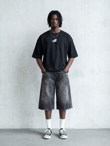 ROMWE MEN Essentials Men's Loose Raglan Patchwork Short T-Shirt, Retro Street Style - Black - View 8
