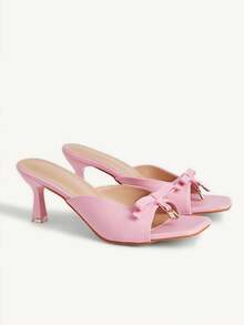 CUCCOO CHICEST 粉色蝴蝶结高跟方头细跟优雅凉鞋 - 粉色 - 查看 9