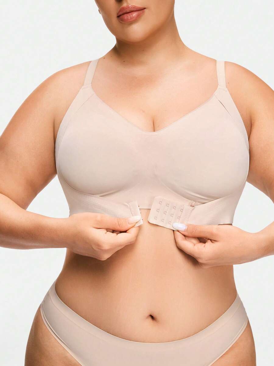 SHAPORA 1件装女士无缝前扣无钢圈加大码文胸 - 粉色 - 查看 1