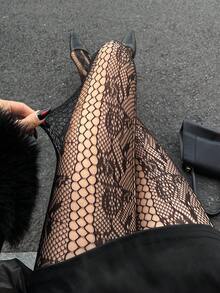 DAZY 女士纯色蕾丝打底裤 - 黑色 - 查看 2