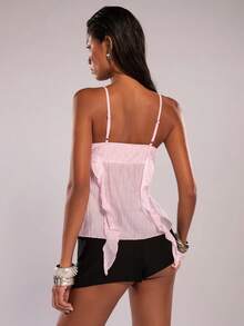 SHEIN BAE Spring/Summer Beach Holiday Casual Pink Chiffon Ruffle Backless Camisole/High-Low Hem Blouse/Summer Top/Party/Beach Vacation/Ibiza/Chiffon Blouse/Casual Top - Pink - View 2