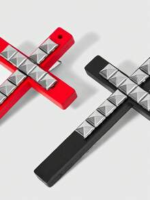 ROMWE 4 Piezas de Horquillas de Pelo con Cruz Oscura, Pasadores de Pelo de Estilo Punk con Remaches, Accesorios de Pasadores de Pelo Contrastantes Negro y Rojo Estilo Y2K - Negro rojo - Ver 5
