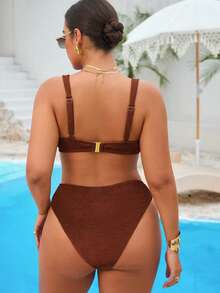 Swim Vcay Bộ đồ bơi bikini vải đặc biệt màu cà phê cỡ lớn - Cà phê nâu - Xem 2
