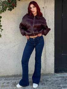 Bearsaez 女式冬季休闲保暖直筒牛仔裤 - 深色水洗藍 - 查看 1