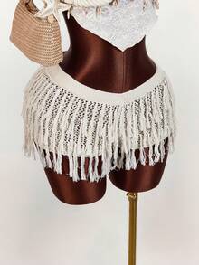 Amplova 2026新款V腰流苏针织迷你裙，性感前卫风格，适合音乐节等场合，百搭单品 - 杏色 - 查看 8