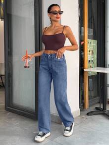 EURMUSE WOMEN WIDE LEG LOW WAIST JEANS - Medium Wash - View 4