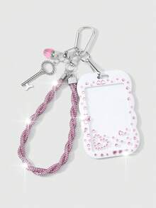 ROMWE Kawaii 1 Nuevo Ins Lujo Exquisito Dulce Chica Alto Valor Rosa Resina Fresa Rosca Llave Brillante Rhinestone Suave Cerámica Diamante Cuerda Muñequera "Modelo de joyería de diamantes DIY" Gratis Un Pegatina de Rhinestone de Amor, Cubierta deslizante de encaje ondulado blanco de acrílico Tarjeta de campus Tarjeta de cubierta Tarjeta de estrella Tarjeta de viaje Cubierta de tarjeta de tráfico Accesorios de llavero DIY Bolso Colgante Colgante, Adecuado para trabajadores de oficina, estudiantes, fanáticos de fiestas, uso diario, regalos de vacaciones - Rosa - Ver 6