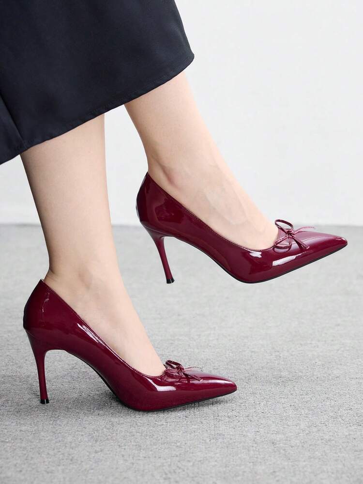 CUCCOO BIZCHIC Women Shoes New Pointed Stiletto Burgundy French Bow Commuting Simple Daily Take To Work Shopping Women's High Heels Shoes Women's Shoes Spring Shoes