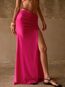 MOTF PREMIUM Váy che ngoài áo tắm dệt kim thủ công, thời trang, sành điệu và thanh lịch. - Màu Hồng Tươi - Xem 4