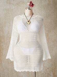 SHEIN ICON Robe de plage transparente en tricot grande taille Y2K, robe de plage transparente à rayures - Nude - Voir 7