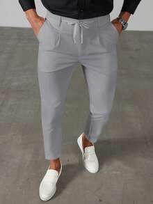 Manfinity Mode 男士休闲百搭纯色西装裤 - 灰色 - 查看 4