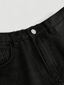 SHEIN Girlism Quần jean nữ tuổi teen phong cách Y2K dáng rộng, có túi và ống rộng, thích hợp cho kỳ nghỉ hè. - màu đen - Xem 3