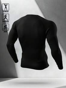 GymBeat 男士休闲圆领长袖压缩运动T恤 - 黑色 - 查看 4