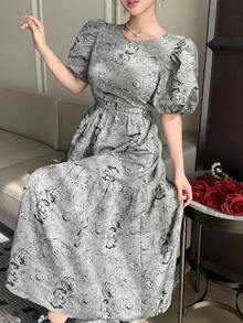 DAZY Vestido Elegante de Verão com Mangas em Pétalas Jacquard para Uso Diário, Vestido de Verão - Preto - Visão 5