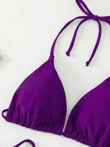 Swim Vcay Bộ bikini dây mảnh màu trơn gợi cảm, đồ bơi đi biển dành cho nữ. - Màu tím - Xem 3