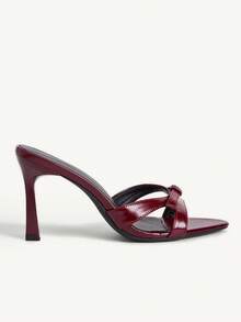 CUCCOO CHICEST New Fashion Versatile Crystal Bow Strap Stiletto High Heel Sandals For Christmas - Deep burgundy - View 8