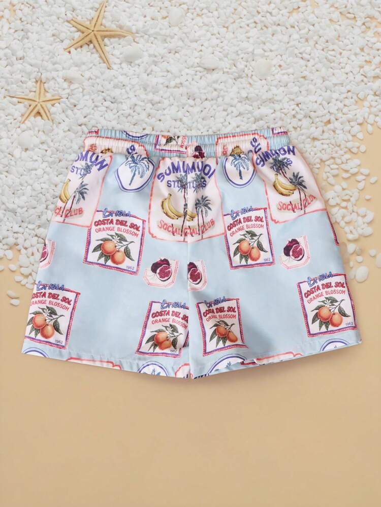 ヴィンテージスタンププリントのスイムショーツ