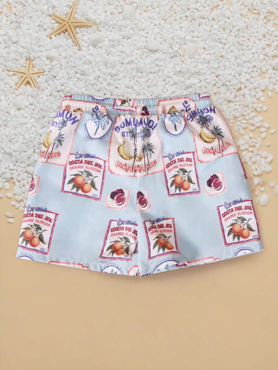 Vintage Stamps Print Swim Shorts