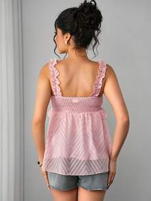 Momance 孕妇休闲优雅雪纺镂空吊带背心 - 粉色 - 查看 2