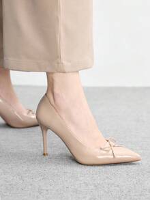 CUCCOO BIZCHIC 新款女鞋尖头细高跟杏色法式蝴蝶结通勤简约日常上班购物女鞋高跟鞋 - 杏色 - 查看 4