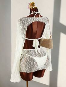 Amplova Bộ bikini hai mảnh gợi cảm dành cho nữ - gồm áo, quần và áo khoác ngoài. - Màu be - Xem 7