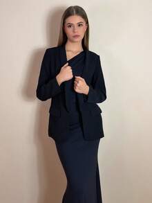 Aless PB 素色青果領西裝外套 - 黑色 - 查看 1