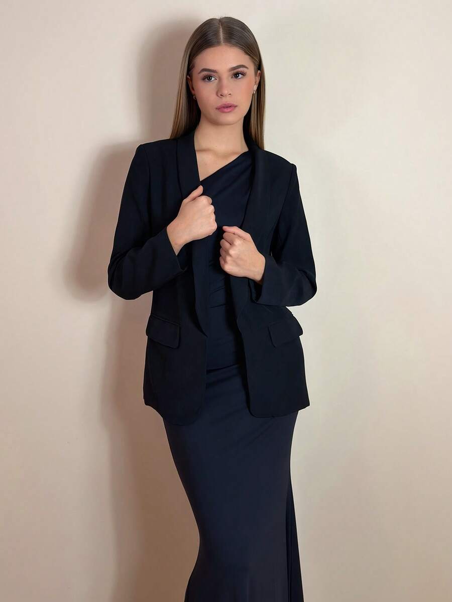 Aless PB 素色青果領西裝外套 - 黑色 - 查看 1