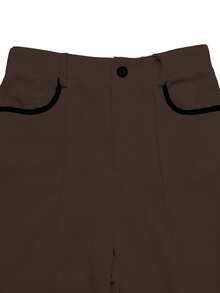 SHEIN LUNE Pantalones casuales y versátiles con ribete de contraste para el transporte - Café integral - Ver 5
