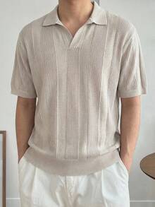 DAZY Áo polo cổ bẻ màu mơ trơn dành cho nam, thích hợp mặc mùa hè. - Màu be - Xem 4