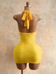 Mistrie Women's Vacation Halter Backless Mini Dress - Yellow - View 2