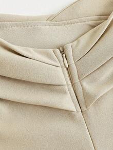 Girlism 少女纯色露肩荷叶边开衩时尚派对连衣裙 - 杏色 - 查看 2