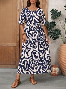 EMERY ROSE 女士圆领印花休闲日常派对连衣裙 - 彩色 - 查看 8